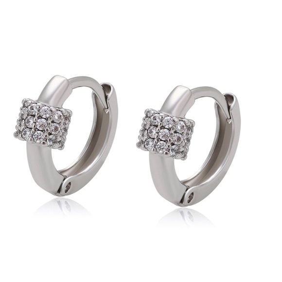Hoop Earrings Platinum Plated CZ Stone Luxury Jewelry - Picture 1 of 11